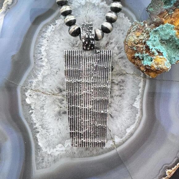 Cheyenne Custer Sterling Silver & Turquoise Dragonfly Tufa Cast Unisex Pendant - Picture 7 of 10